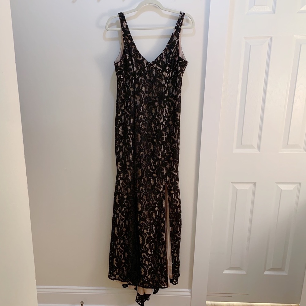 BCBGGeneration Floral Lace Side Slit Godets Dress